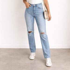 Seven7 Jeans Size 8 Light Wash Distressed Mid Rise Stretch Denim